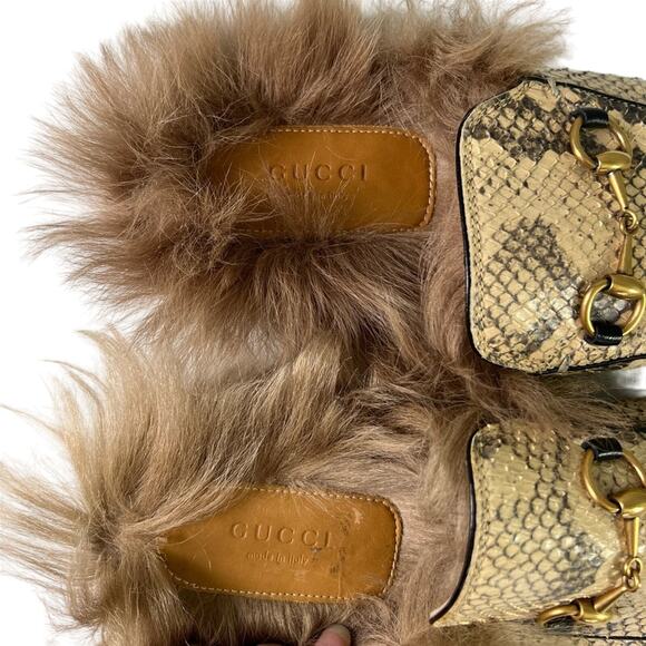Gucci Princetown Horsebit Phyton And Fur Mule Slide 37 - Picture 8 of 13
